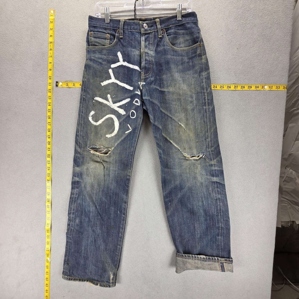 Vintage Levis 501 Jeans Mens Blue Selvedge LVC Thrashed Honeycomb USA Fits 30x30
